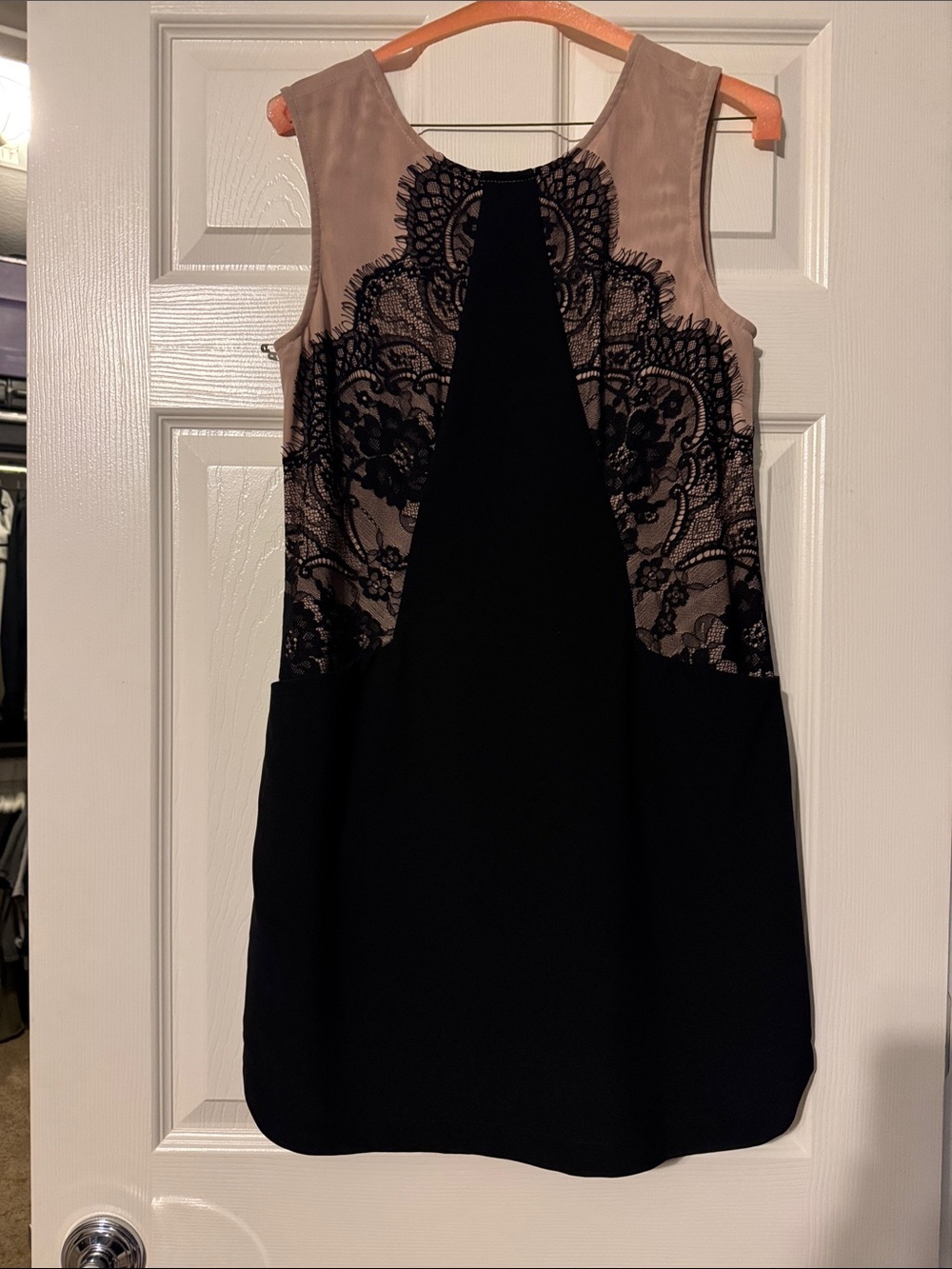 Gianni Bini Black and Nude Lace Panel Mini Dress